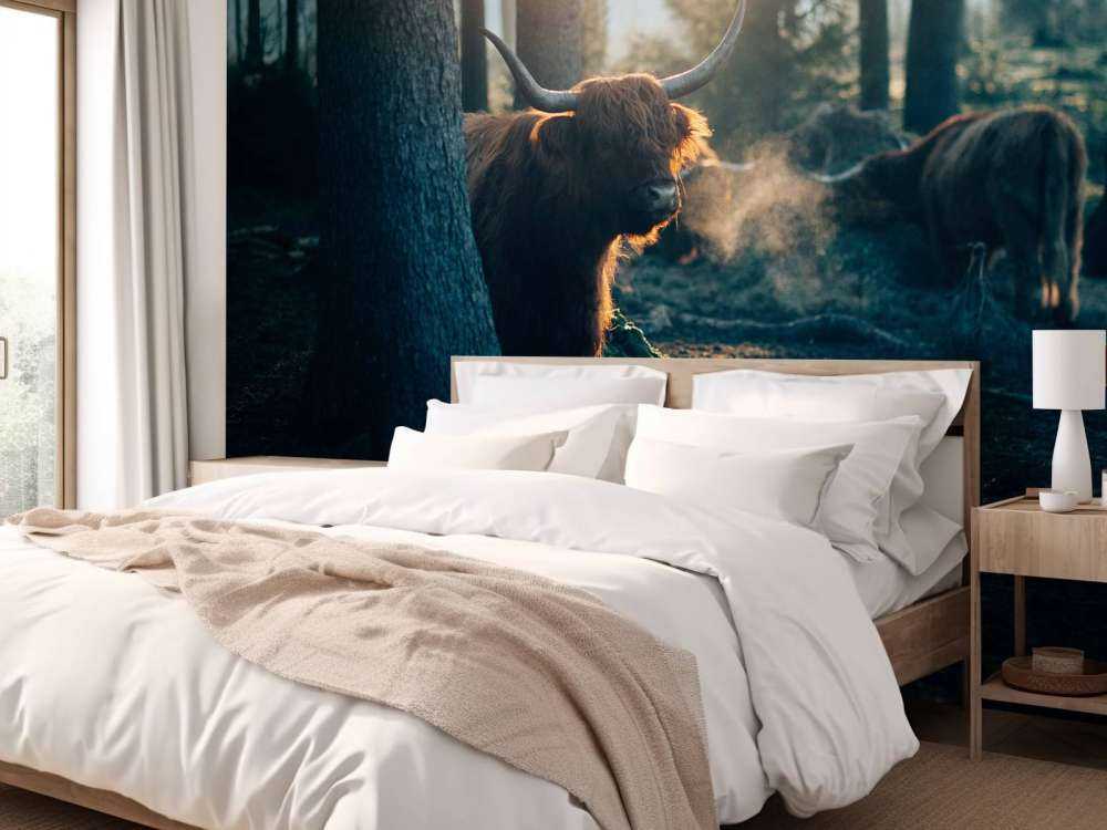 Szkocki byk w porannym świetle