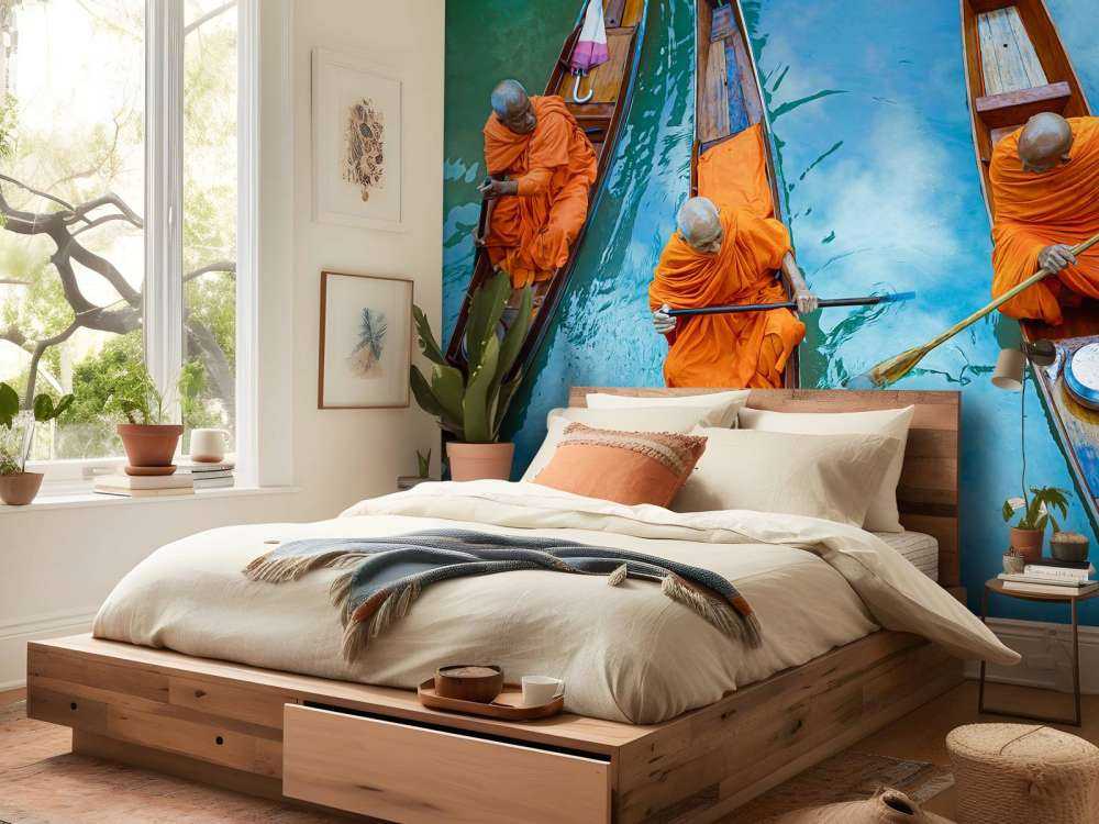 Mnich w drewnianej łodzi