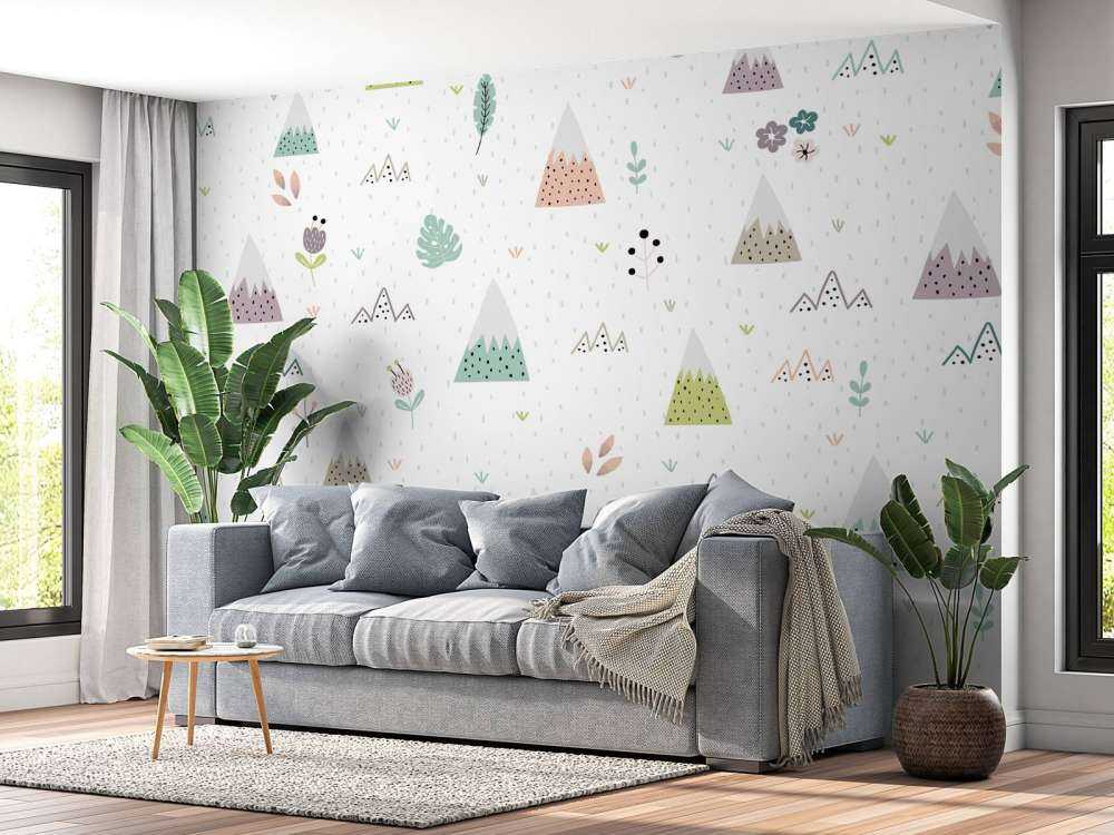 Wzór gór, roślin i kwiatów