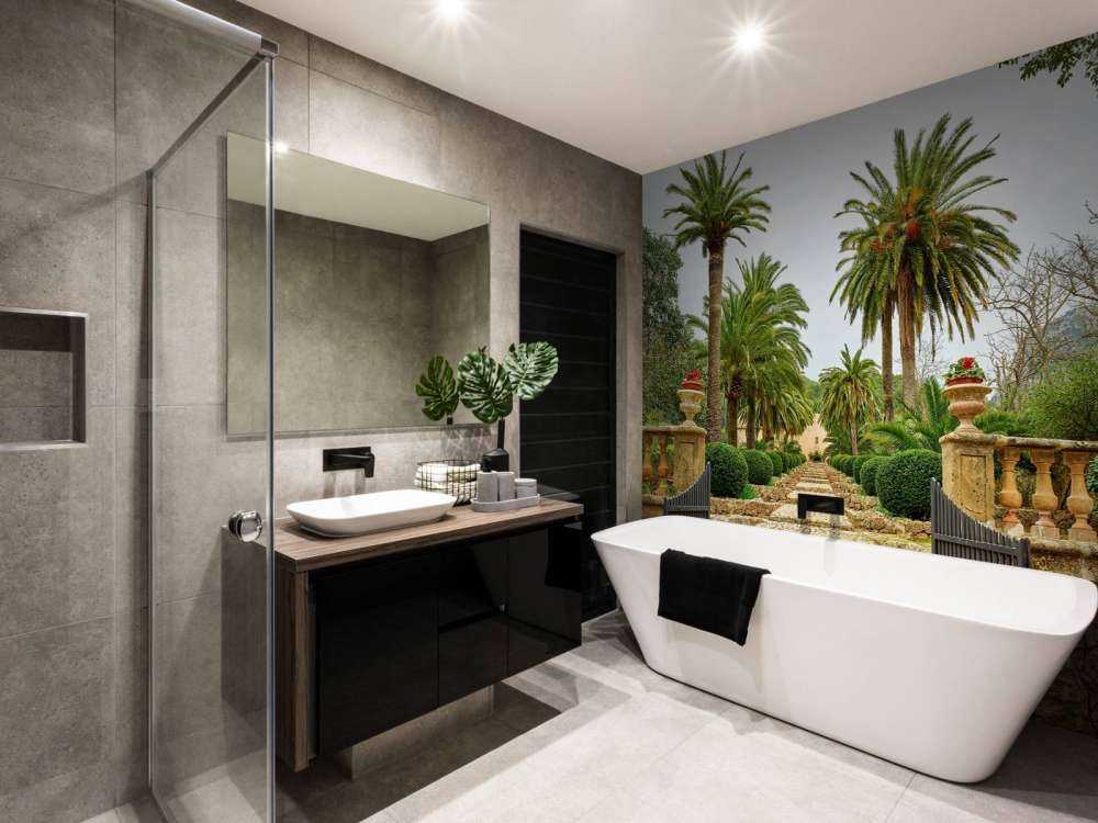 Palmy wzdłuż kamiennych stopni