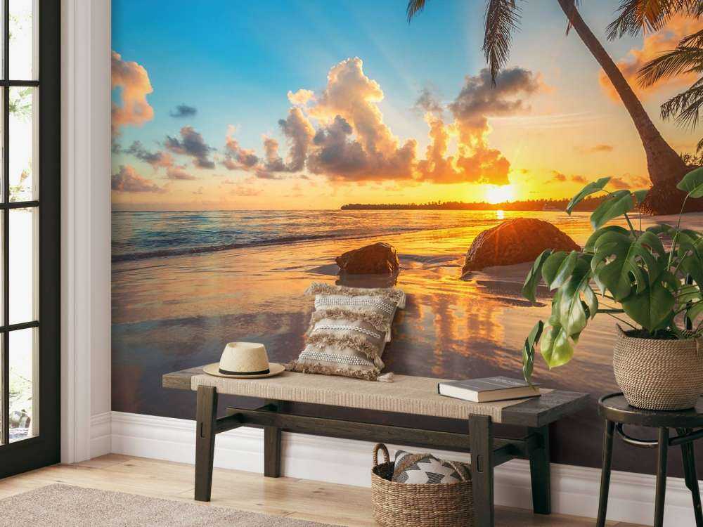 Palmy o zachodzie słońca