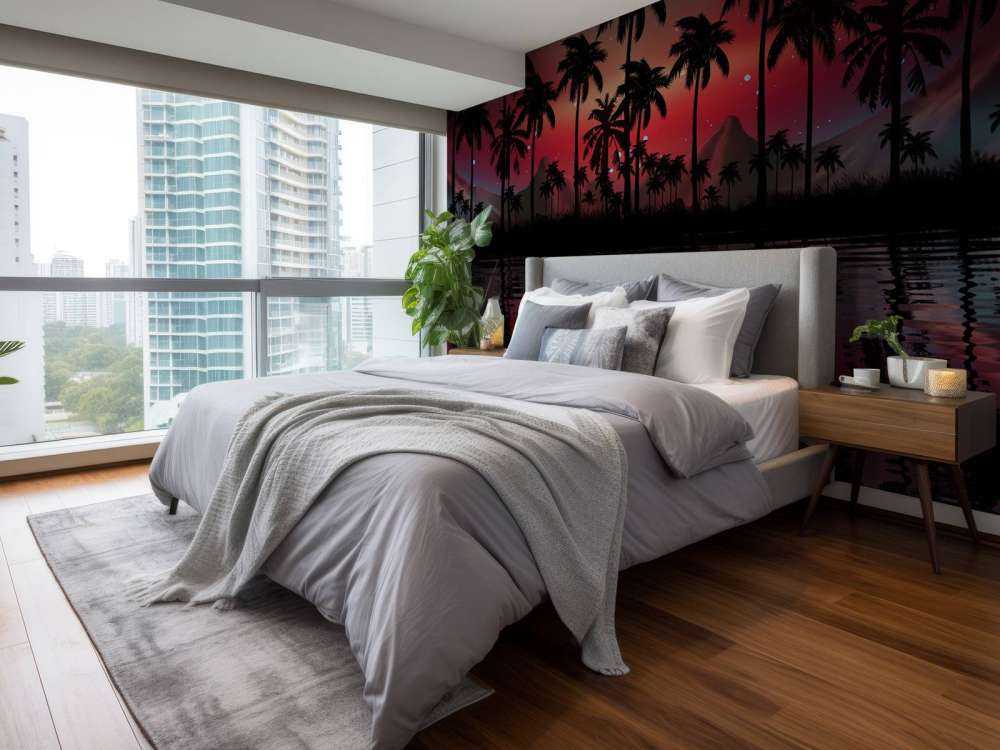 Palmy na czerwonym niebie