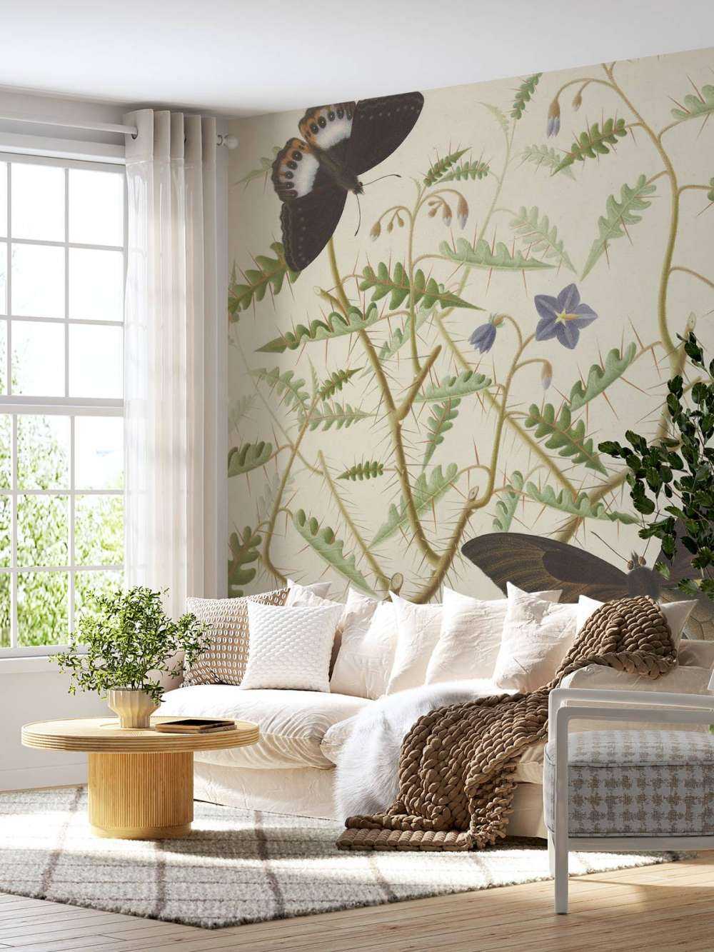 Kwitnący krzew z dwoma egzotycznymi motylami