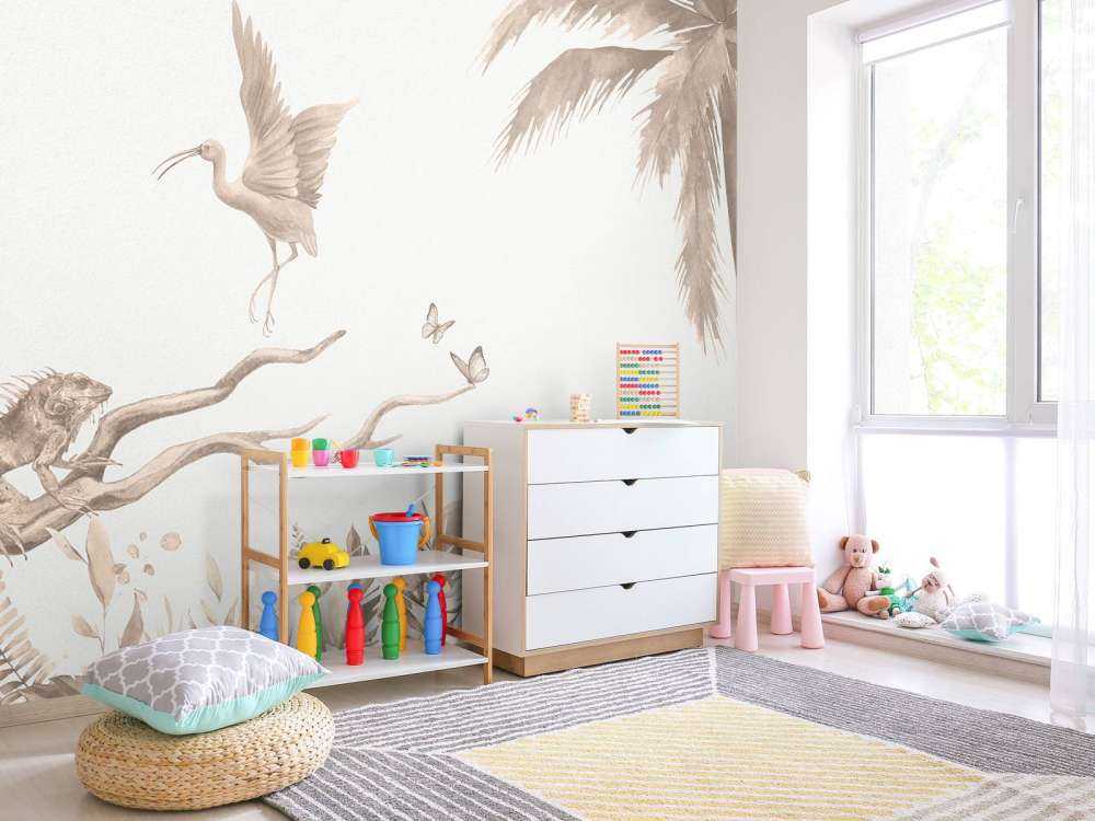 Gałązka z motywem zwierząt z dżungli w kolorze taupe