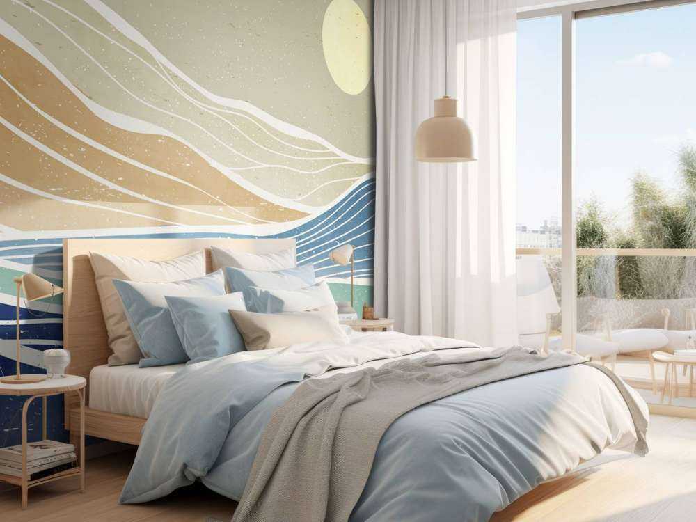 Kolorowe fale oceanu ze słońcem