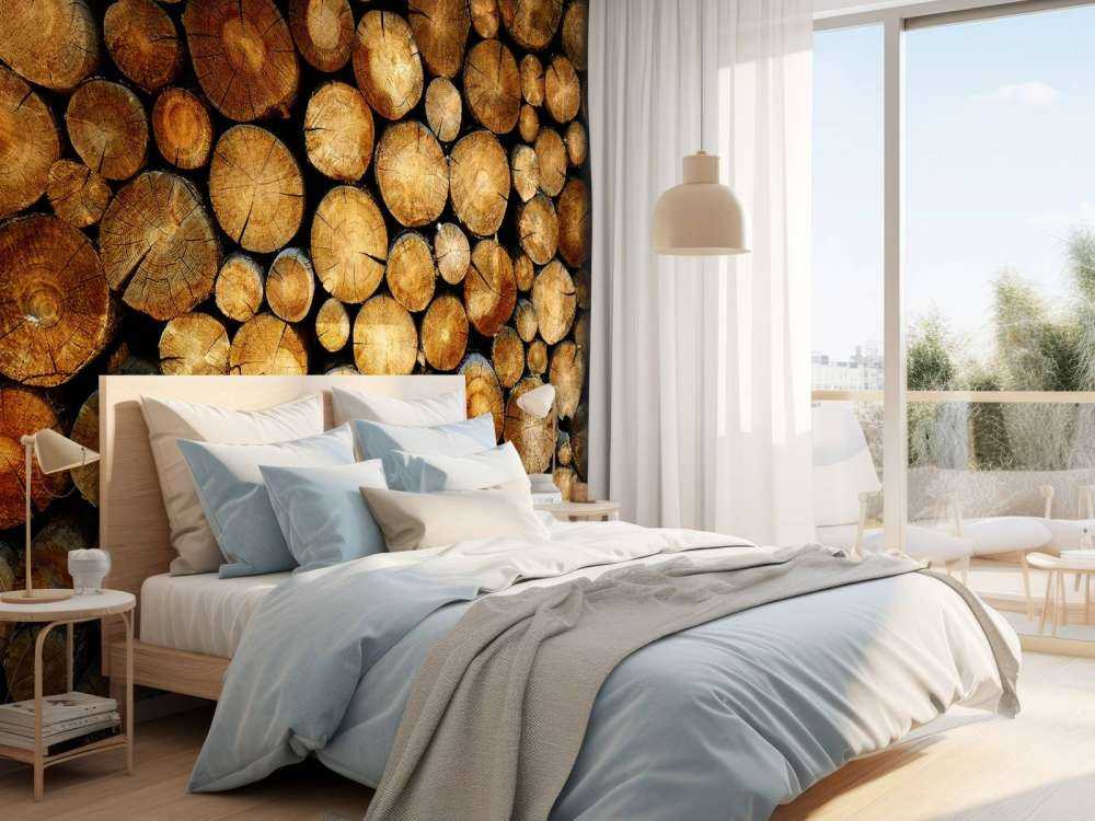 Ułożone w stosy ścięte drzewa