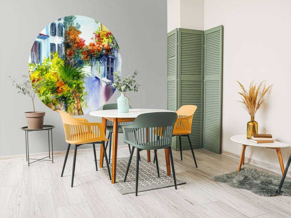 Akwarelowe kwiaty i budynki