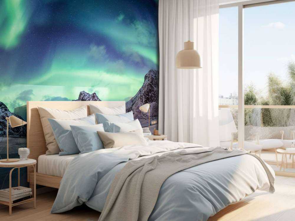 Zorze polarne nad ośnieżonymi górami