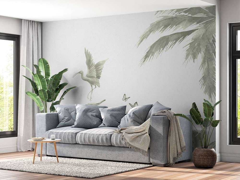 Gałąź ze zwierzętami z dżungli w kolorze zielonym