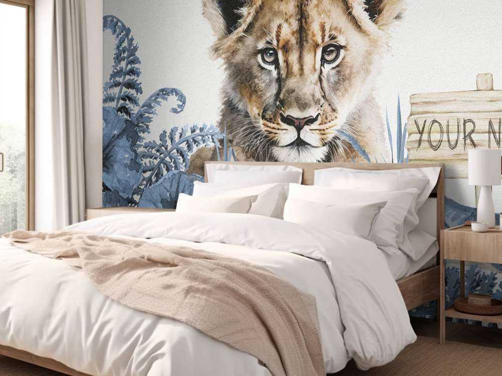 Młody lew w dżungli w kolorze niebieskim