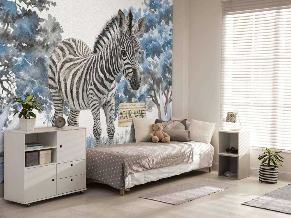 Młoda zebra w naturze w kolorze niebieskim