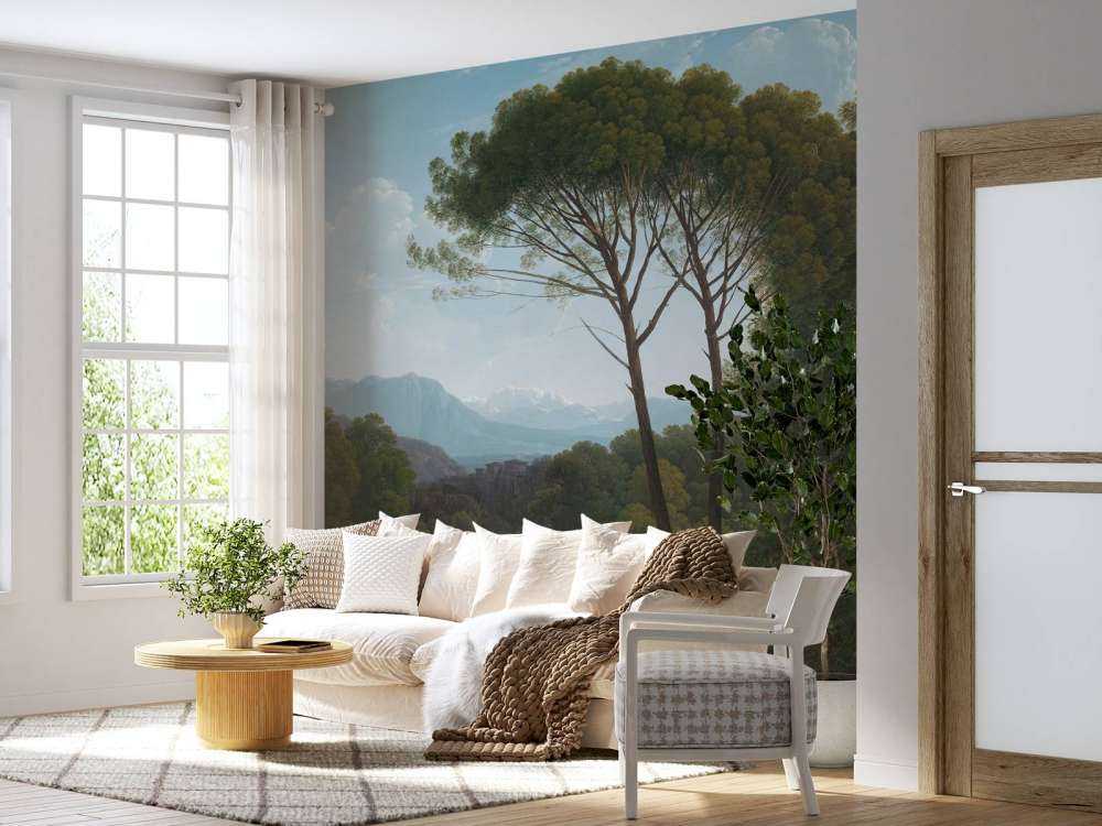 Włoski krajobraz z drzewami sosnowymi