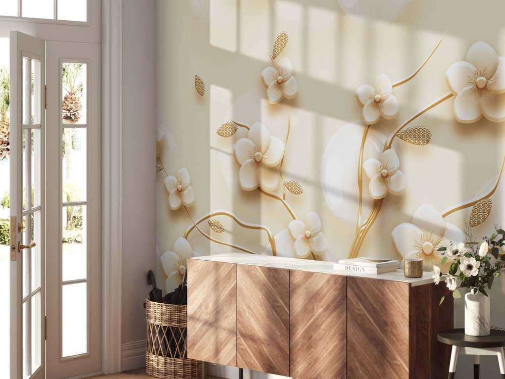 Złota gałązka z kwiatami