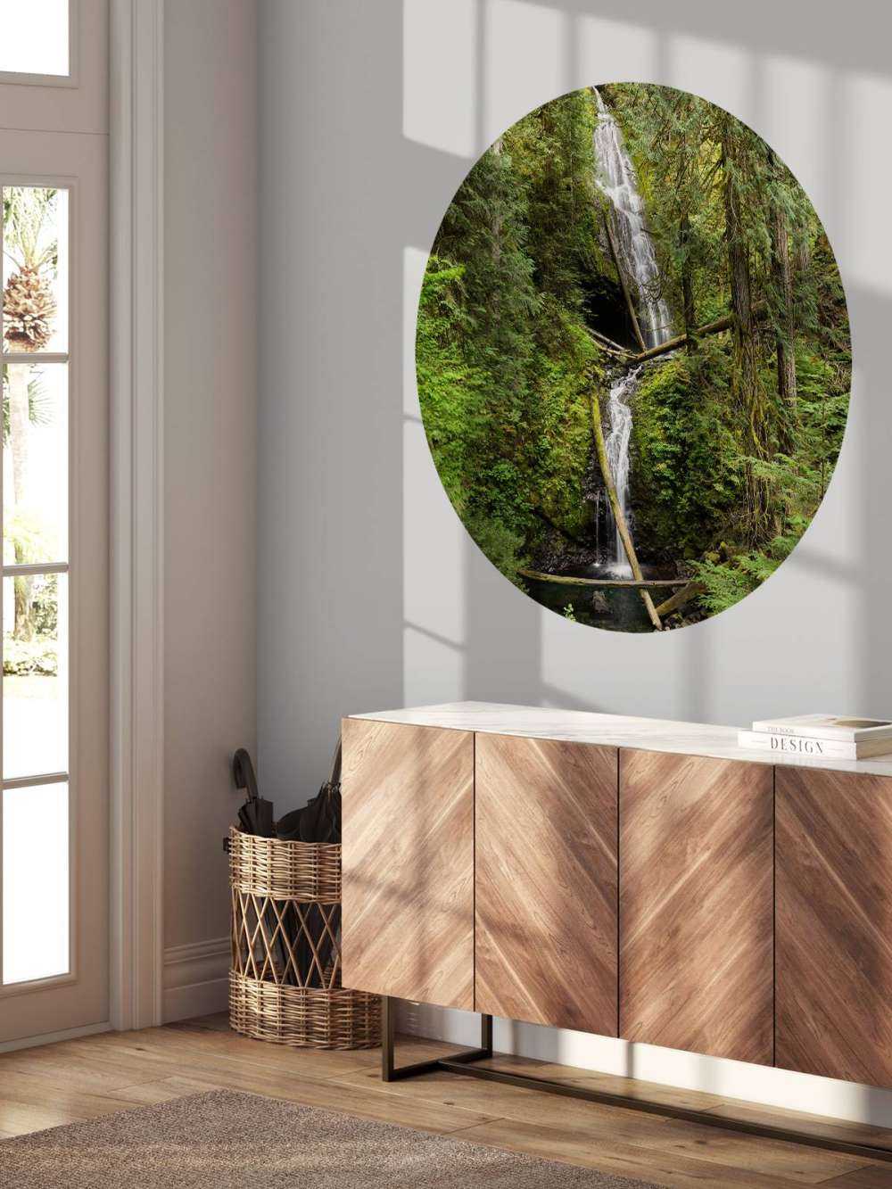 Wodospad z upadłymi drzewami