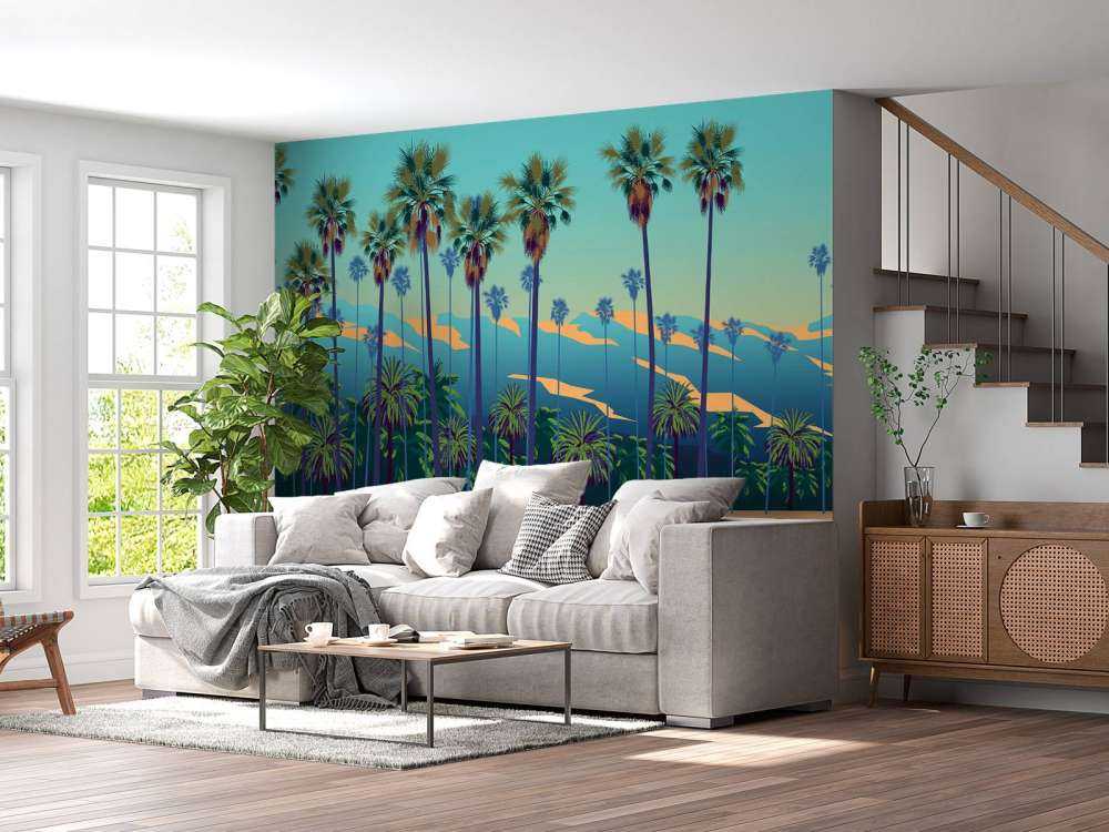 Narysowane jezioro z palmami