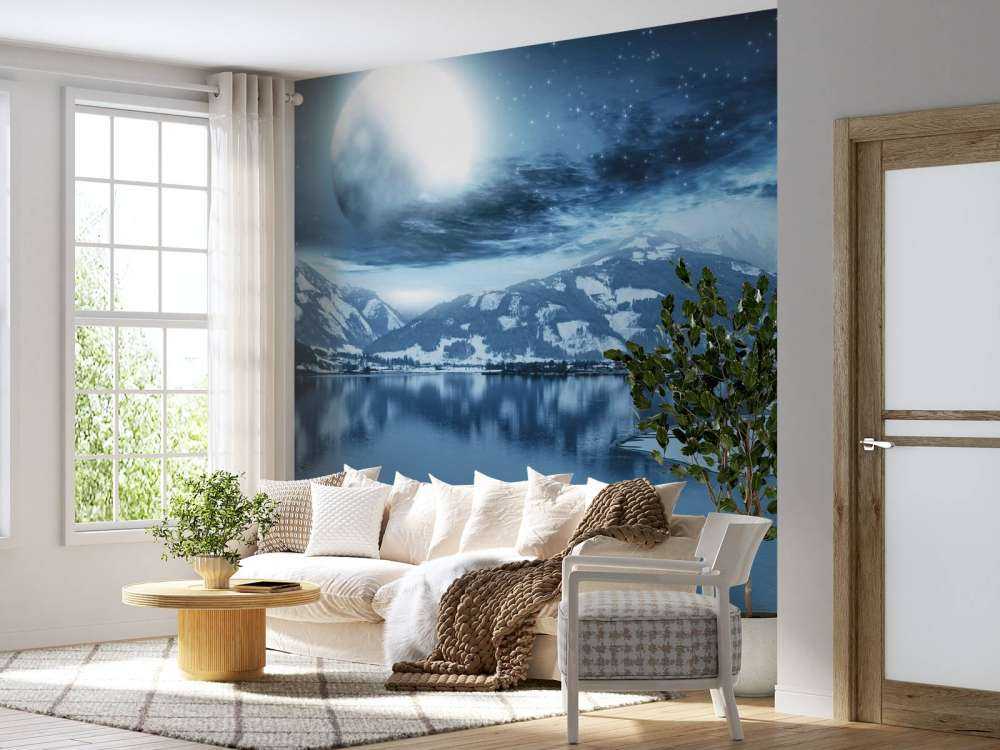 Zamrożone jezioro w nocy