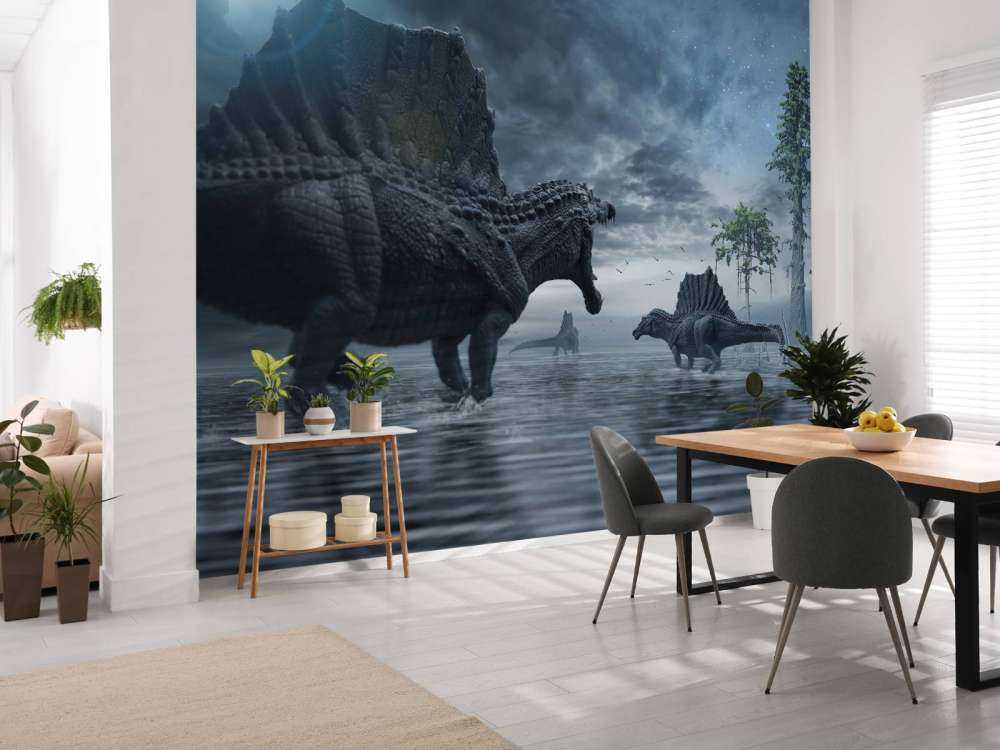 Grupa spinozaurów na terenie łowieckim