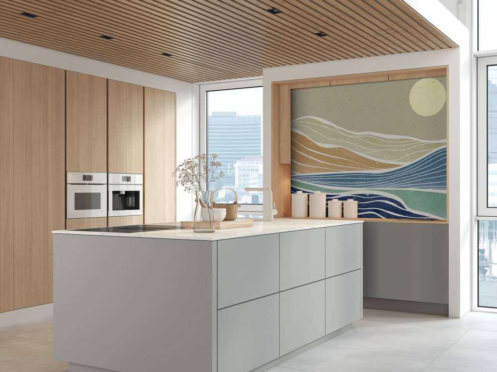 Kolorowe fale oceanu ze słońcem