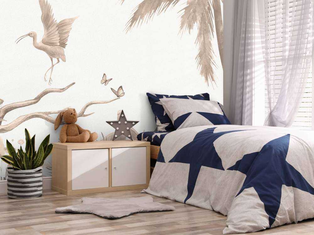 Gałązka z motywem zwierząt z dżungli w kolorze taupe