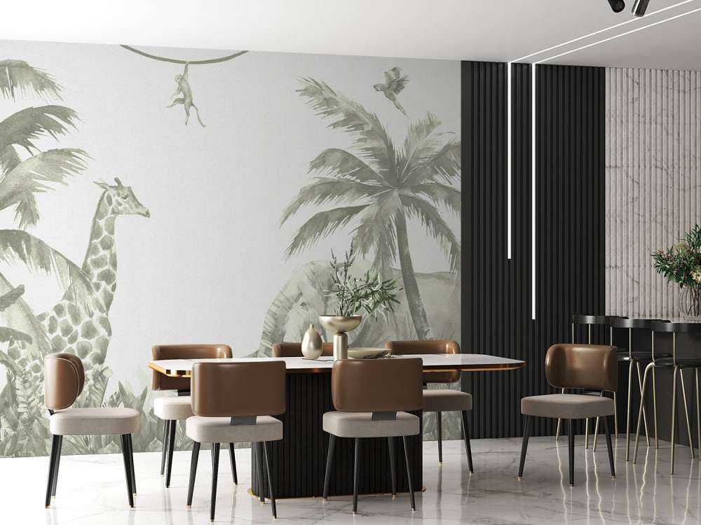 Różne zwierzęta z dżungli w kolorze zielonym