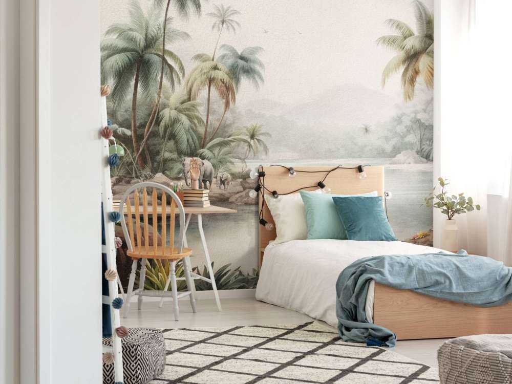 Krajobraz dżungli ze zwierzętami w kolorze