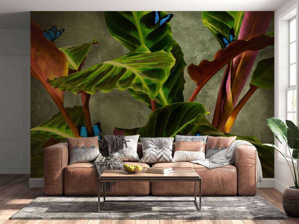 Zielona roślina z motylami