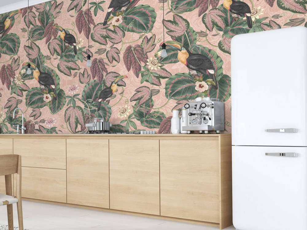 Ptaki i tukany z tropikalnej dżungli - różowy