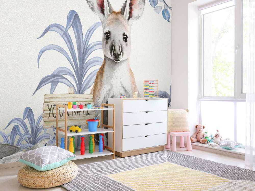 Dziecko kangur w dżungli niebieski