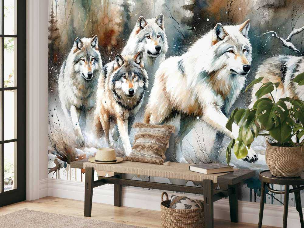 Watercolor Pack of Wolves