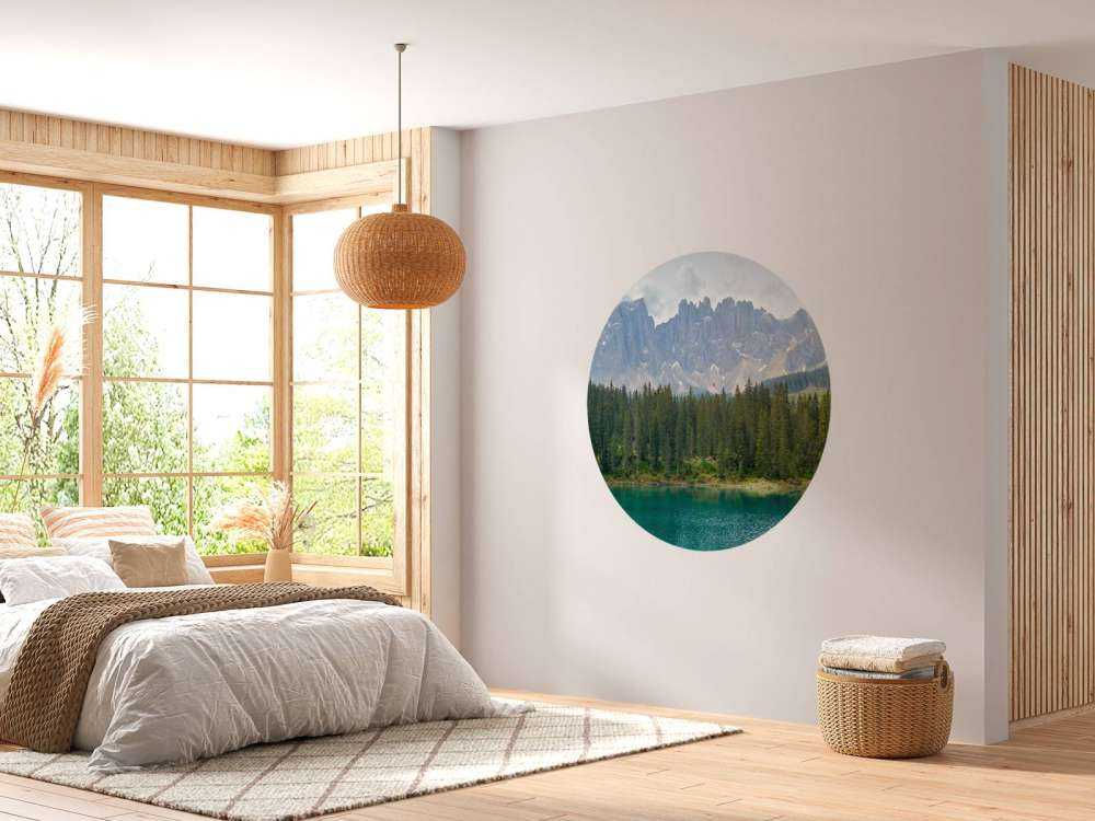 Rząd drzew w pobliżu górskiego jeziora