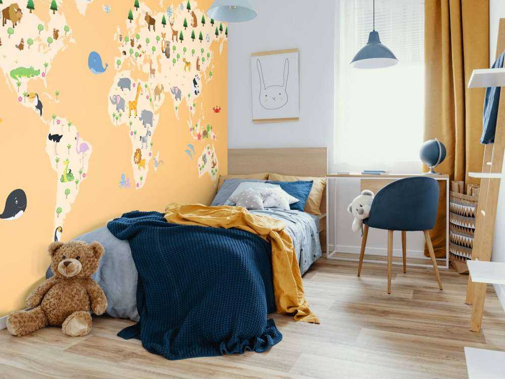 Mapa świata dla dzieci z żółtym tłem