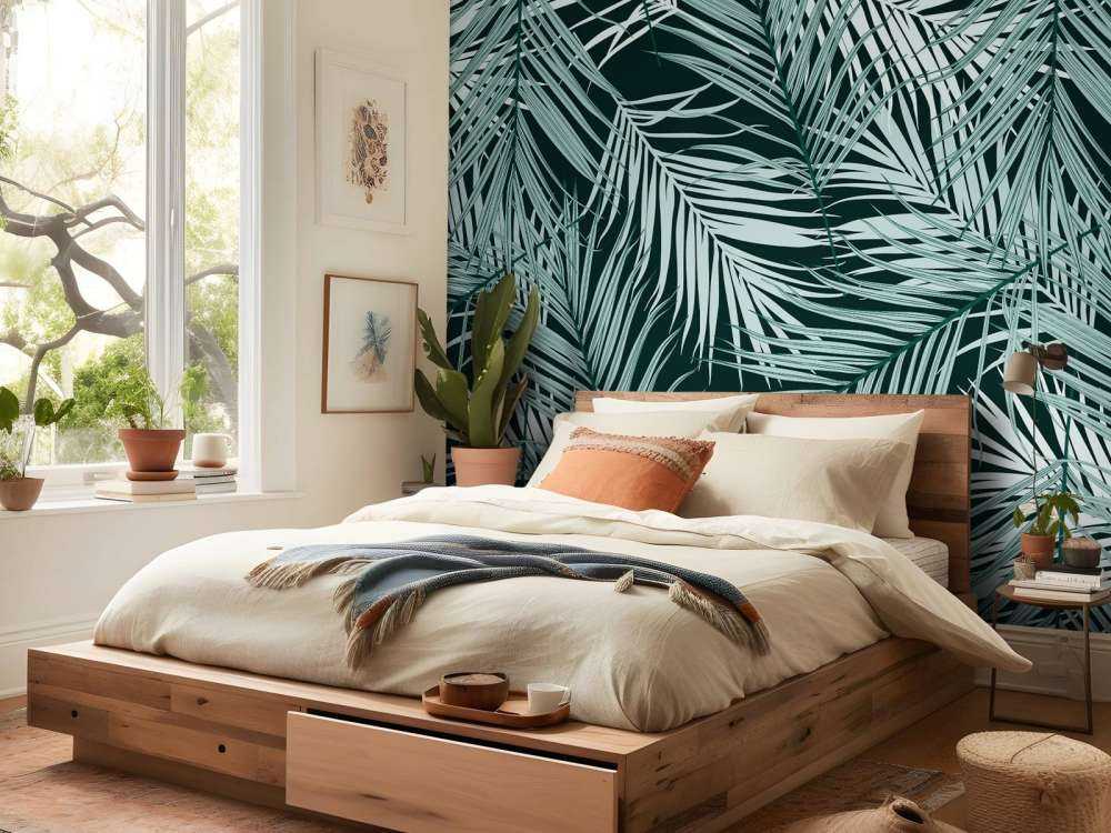 Tropikalne liście na czarnym tle