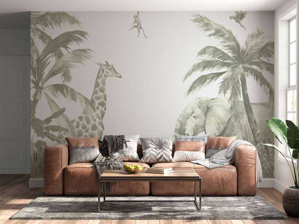 Różne zwierzęta z dżungli w kolorze zielonym