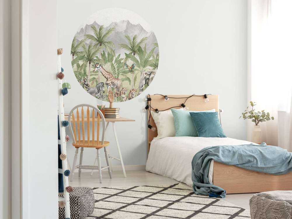 Krajobraz górski ze zwierzętami w kolorze