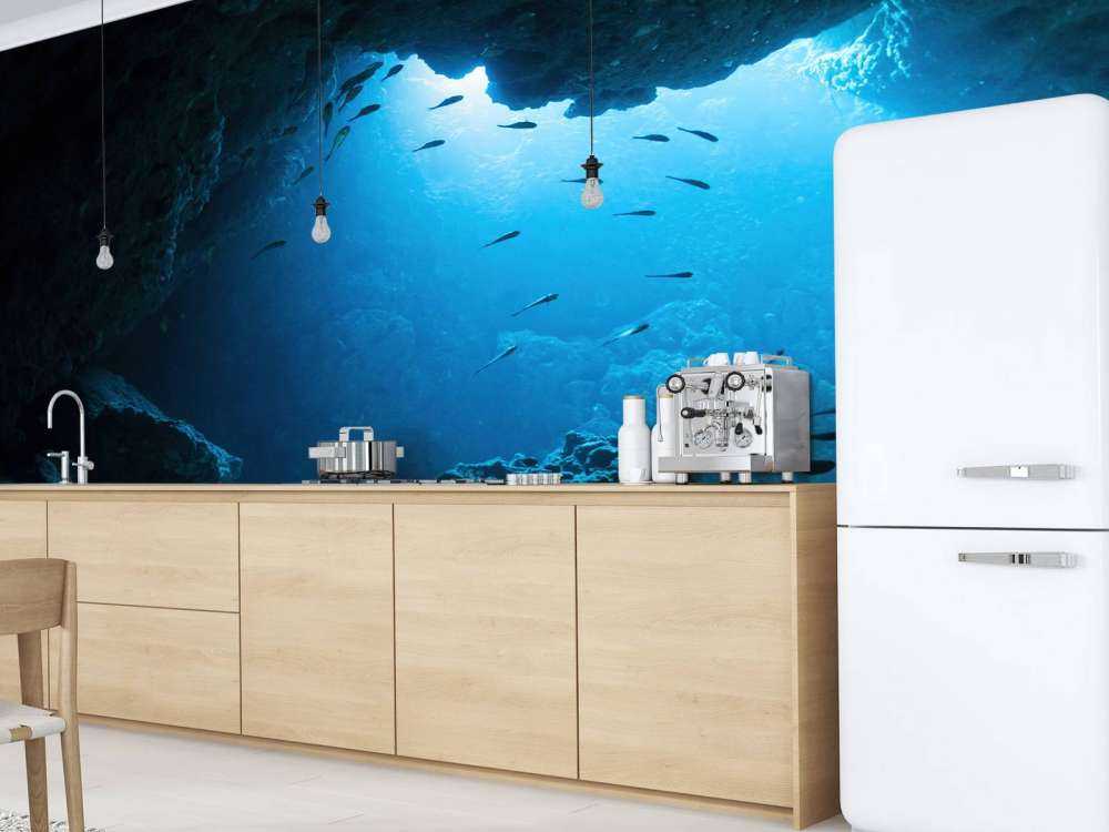 Podwodna jaskinia z rybami