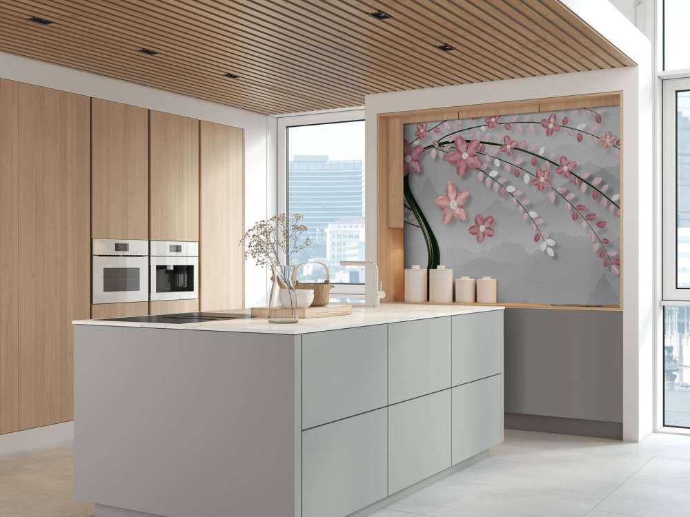 Drzewo 3D z różowymi kwiatami