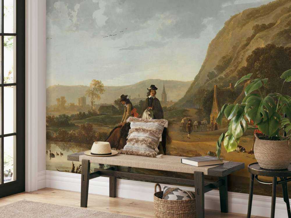 Krajobraz rzeczny z jeźdźcami