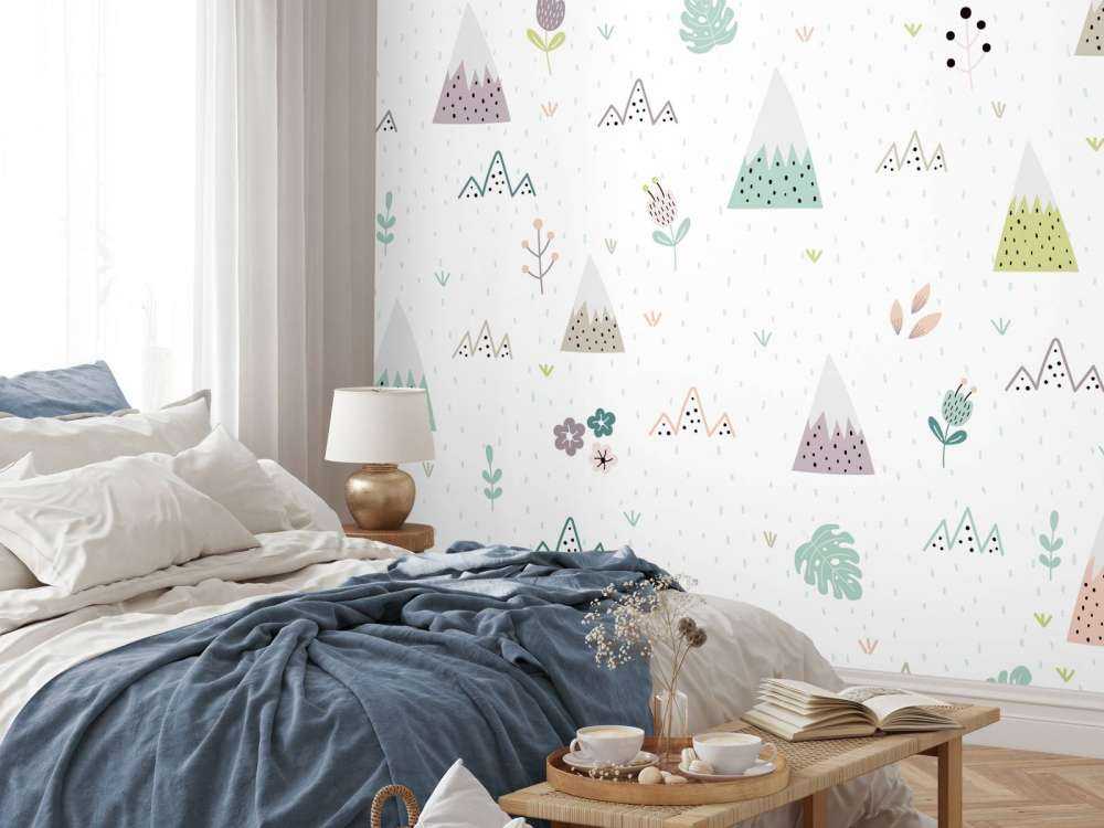 Wzór gór, roślin i kwiatów