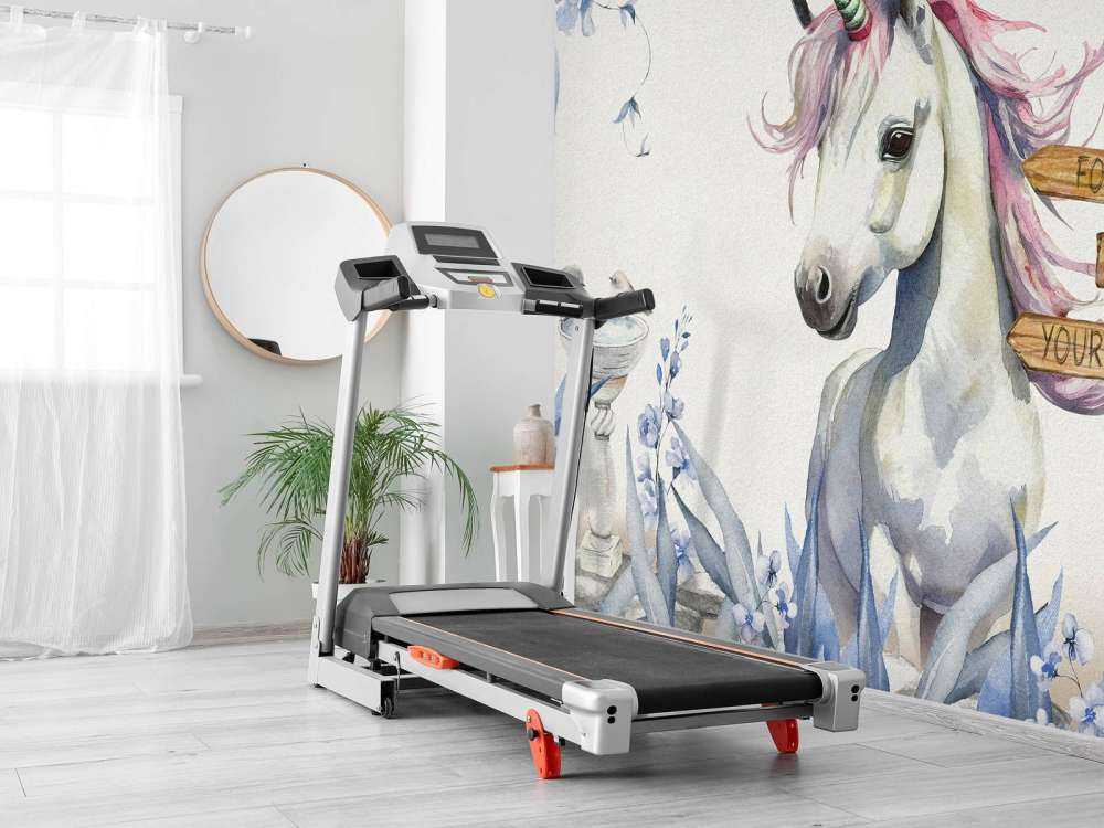 Mały jednorożec z roślinami niebieski