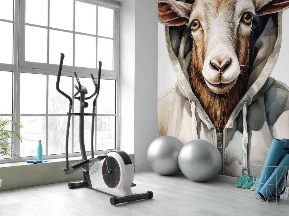 Akwarelowy rysunkowy kozioł w bluzie z kapturem