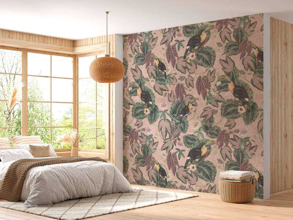 Ptaki i tukany z tropikalnej dżungli - różowy