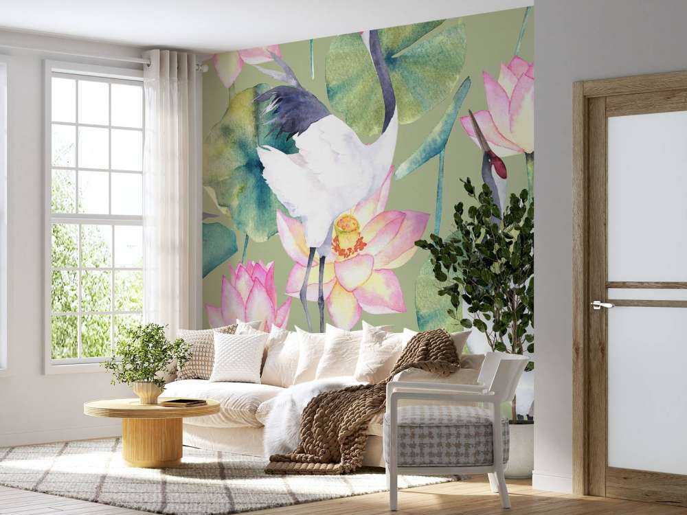 Żurawie między kwiatami