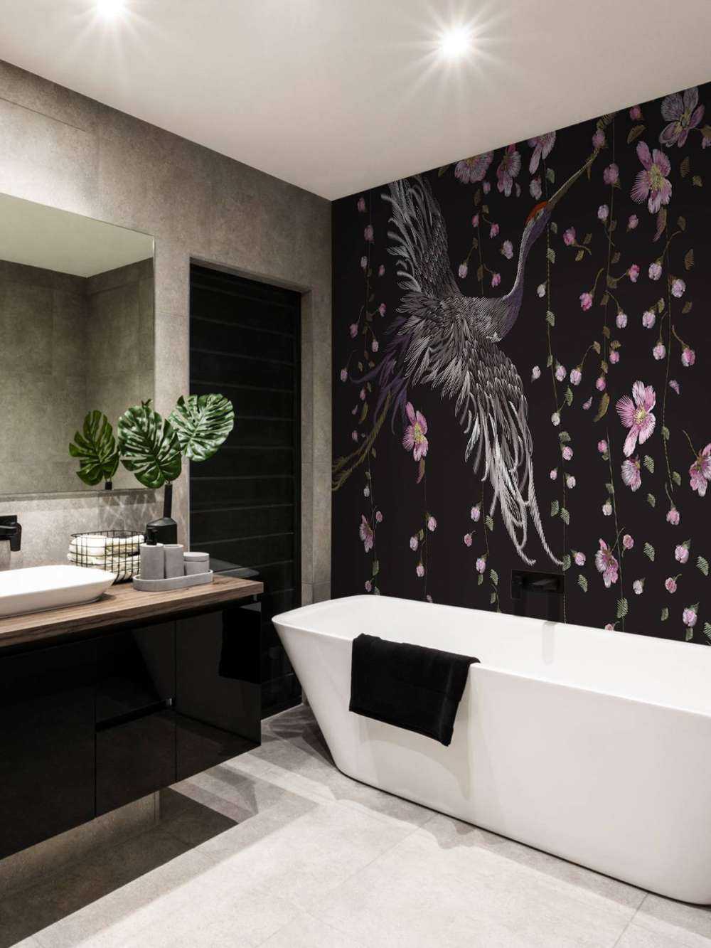 Żurawie z różowymi kwiatami