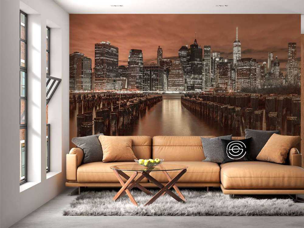 Linia brzegowa Manhattanu z falochronami