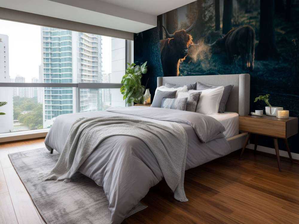 Szkocki byk w porannym świetle