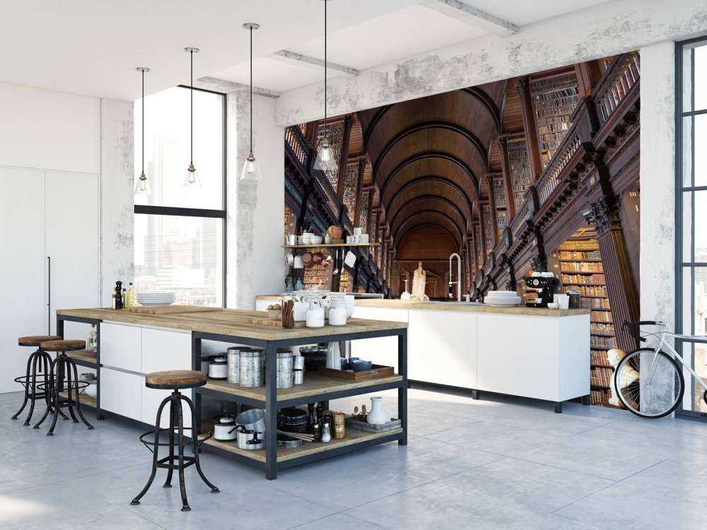 Klasyczna sala książkowa z łukami