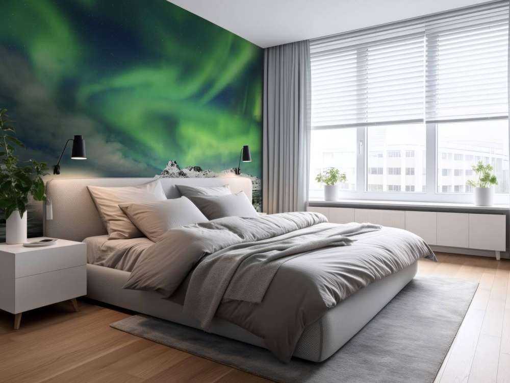 Światła północy nad zimowym krajobrazem