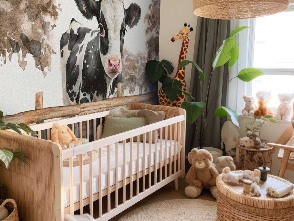 Młoda krowa na łące taupe