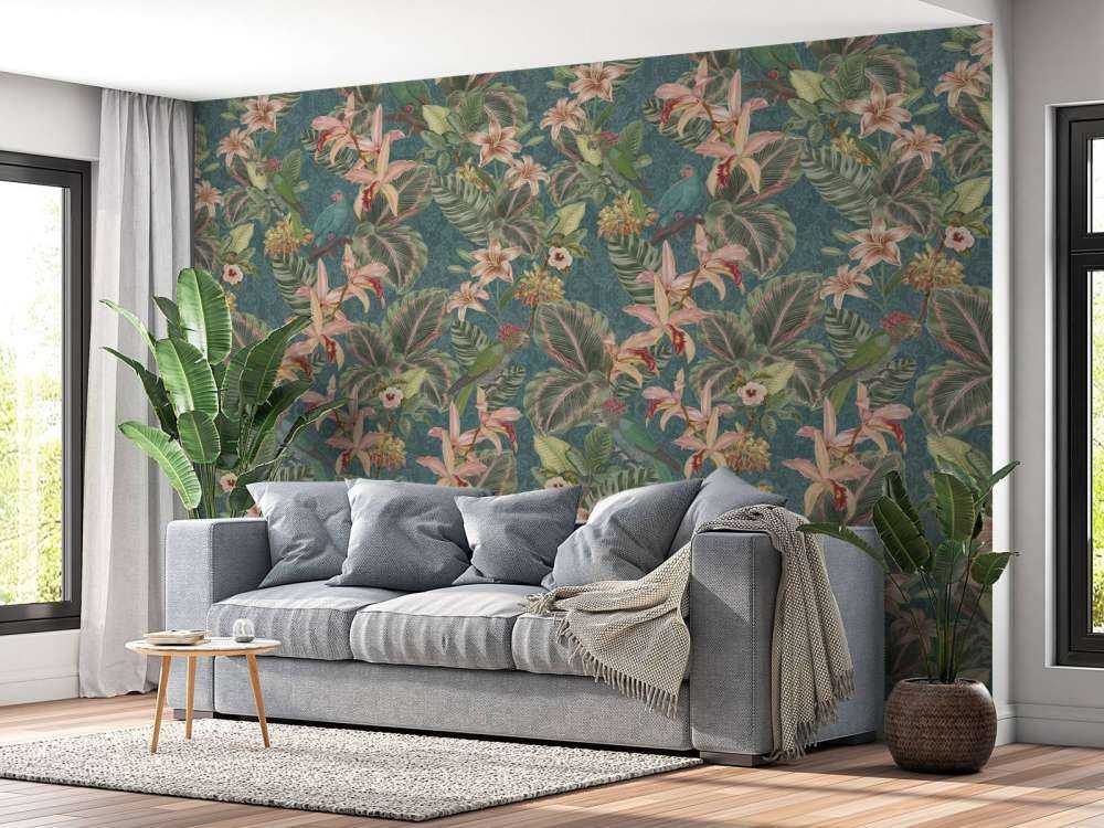 Ptaki i papugi z tropikalnej dżungli - turkusowy