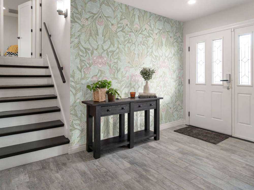 Kwiatowy adamaszek Morris - miętowa zieleń